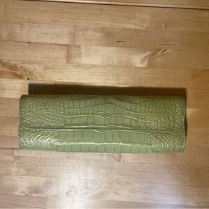 Abas Green/Gold Alligator Embossed Leather Cylinder Clutch